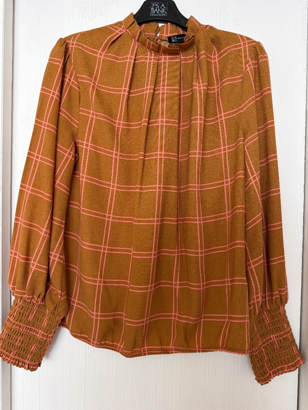 New York & Company Plaid Blouse Brown Pink Size M NWT